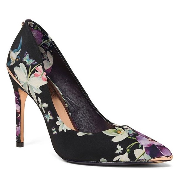 Ted Baker Kawaap Chelsea Navy Floral Metallic Accent Bow Detail Closed Toe Heel - Picture 8 of 8